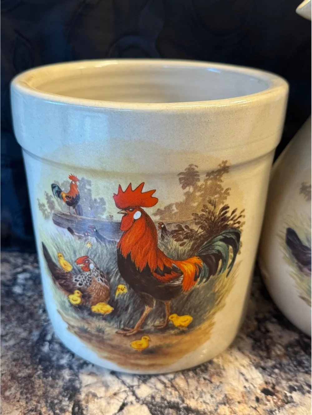 Vintage Shaker & Thangs Pottery Rooster Pitcher and Crock Set